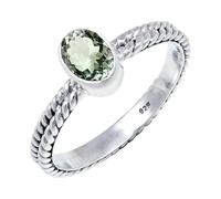 JEWELSTREZORO Green Amethyst Gemstone Band Ring for Men And Women Solid 925 Sterling Silver All Size Handmade Jewelry TSR110AL_5 (K)