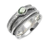 JEWELSTREZORO Green Amethyst Gemstone Band Ring for Men And Women Solid 925 Sterling Silver All Size Handmade Jewelry TSR142AL_1 (H)