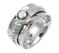 JEWELSTREZORO Green Amethyst Gemstone Band Ring for Men And Women Solid 925 Sterling Silver All Size Handmade Jewelry TSR144AL_1 (H)