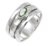 JEWELSTREZORO Green Amethyst Gemstone Band Ring for Men And Women Solid 925 Sterling Silver All Size Handmade Jewelry TSR141AL_1 (H)