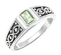 JEWELSTREZORO Green Amethyst Gemstone Band Ring Men And Women All Size Sterling Silver Handmade Jewelry TSR1222AL_24 (T 1/2)