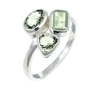JEWELSTREZORO Green Amethyst Gemstone Band Ring Men And Women All Size Sterling Silver Handmade Jewelry TSR1155AL_35 (Z)