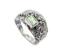JEWELSTREZORO Green Amethyst Gemstone Band Ring Men And Women All Size Sterling Silver Handmade Jewelry TSR1122AL_26 (U 1/2)