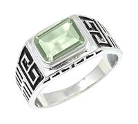 JEWELSTREZORO Green Amethyst Gemstone Band Ring Sterling Silver Men And Women All Size Handmade Jewelry TSR1173AL_14 (O 1/2)