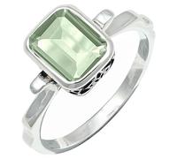 JEWELSTREZORO Green Amethyst Gemstone Band Ring Sterling Silver Men And Women All Size Handmade Jewelry TSR1229AL_39 (Z+3)