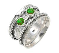 JEWELSTREZORO Green Copper Turquoise Gemstone Silver Band Solid 925 Sterling Silver Ring For Men And Women Handmade Jewelry TSR146BJ_5 (K)