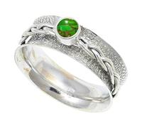 JEWELSTREZORO Green Copper Turquoise Gemstone Silver Band Solid 925 Sterling Silver Ring For Men And Women Handmade Jewelry TSR143BJ_5 (K)