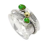 JEWELSTREZORO Green Copper Turquoise Silver 925 Sterling Silver Spinner Ring Men And Women All Size Gift Item Jewelry TSR1107BJ_3 (J)