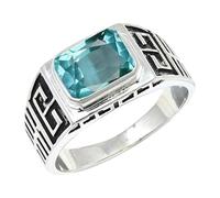 JEWELSTREZORO Green Paraiba Tourmaline Lab Grown Gemstone Band Ring Men And Women Sterling Silver Gift Item Handmade Jewelry TSR1173AS_13 (O)