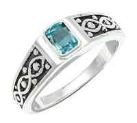 JEWELSTREZORO Green Paraiba Tourmaline Lab Grown Gemstone Band Ring Sterling Silver Men And Women All Size Handmade Jewelry TSR1222AS_34 (Y 1/2)