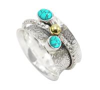 JEWELSTREZORO Lab Created Turquoise Gemstone Men And Women 925 Sterling Silver Spinner Ring All Size Meditation Handmade Jewelry TSR1107BU_2 (I)