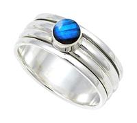 JEWELSTREZORO Labradorite Gemstone Band Ring Solid 925 Sterling Silver for Men And Women Gift Item All Size Handmade Jewelry TSR148BN_20 (R 1/2)