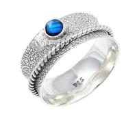 JEWELSTREZORO Labradorite Gemstone Band Ring Solid 925 Sterling Silver for Men And Women Gift Item All Size Handmade Jewelry TSR153BN_20 (R 1/2)