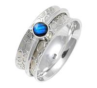 JEWELSTREZORO Labradorite Gemstone Band Ring Solid 925 Sterling Silver for Men And Women Gift Item All Size Handmade Jewelry TSR145BN_20 (R 1/2)