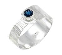 JEWELSTREZORO London Blue Topaz Lab Grown Gemstone Band Ring Solid 925 Sterling Silver for Men And Women All Size Jewelry TSR135AT_5 (K)