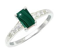JEWELSTREZORO Malachite Gemstone Band Ring Silver Solid 925 Sterling Silver For Men And Women Handmade Jewelry TSR1239CB_12 (N 1/2)
