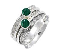 JEWELSTREZORO Malachite Gemstone Silver Band Ring Solid 925 Sterling Silver for Men And Women Handmade All Size Gift item Jewelry TSR151CB_12 (N 1/2)