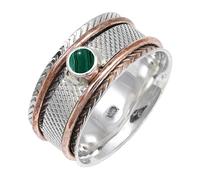 JEWELSTREZORO Malachite Gemstone Silver Band Ring Solid 925 Sterling Silver for Men And Women Handmade All Size Gift item Jewelry TSR157CB_12 (N 1/2)