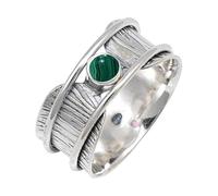 JEWELSTREZORO Malachite Gemstone Silver Band Ring Solid 925 Sterling Silver for Men And Women Handmade All Size Gift item Jewelry TSR156CB_12 (N 1/2)