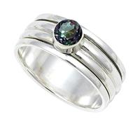 JEWELSTREZORO Mystic Topaz Gemstone Band Ring for Men And Women Solid 925 Sterling Silver All Size Handmade Jewelry TSR148AG_4 (J 1/2)