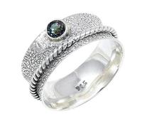 JEWELSTREZORO Mystic Topaz Gemstone Band Ring for Men And Women Solid 925 Sterling Silver All Size Handmade Jewelry TSR153AG_4 (J 1/2)