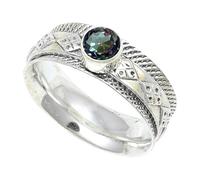 JEWELSTREZORO Mystic Topaz Gemstone Band Ring for Men And Women Solid 925 Sterling Silver All Size Handmade Jewelry TSR150AG_4 (J 1/2)