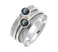 JEWELSTREZORO Mystic Topaz Gemstone Band Ring for Men And Women Solid 925 Sterling Silver All Size Handmade Jewelry TSR151AG_4 (J 1/2)