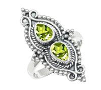 JEWELSTREZORO Peridot Gemstone Band Ring For Men And Women Solid 925 Sterling Silver Gift Item All Size Handmade Jewelry TSR1273AJ_30 (W 1/2)