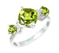JEWELSTREZORO Peridot Gemstone Band Ring Men And Women All Size Sterling Silver Handmade Jewelry TSR1160AJ_7 (L)
