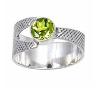 JEWELSTREZORO Peridot Gemstone Solid 925 Sterling Silver for Men And Women Band Ring All Size Handmade Jewelry TSR116AJ_12 (N 1/2)