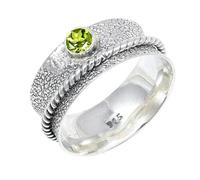 JEWELSTREZORO Peridot Gemstone Solid 925 Sterling Silver for Men And Women Band Ring All Size Handmade Jewelry TSR153AJ_24 (T 1/2)