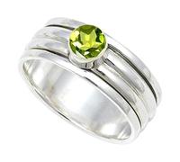 JEWELSTREZORO Peridot Gemstone Solid 925 Sterling Silver for Men And Women Band Ring All Size Handmade Jewelry TSR148AJ_34 (Y 1/2)