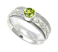 JEWELSTREZORO Peridot Gemstone Solid 925 Sterling Silver for Men And Women Band Ring All Size Handmade Jewelry TSR150AJ_34 (Y 1/2)