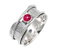 JEWELSTREZORO Pink Lindy Star Lab Grown Gemstone Silver Band Ring Solid 925 Sterling Silver Handmade for Men And Women Handmade Jewelry TSR156BH_9 (M)