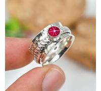 JEWELSTREZORO Pink Lindy Star Lab Grown Gemstone Silver Band Ring Solid 925 Sterling Silver Handmade for Men And Women Handmade Jewelry TSR144BH_9 (M)