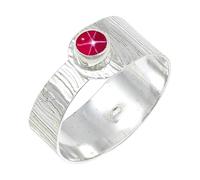 JEWELSTREZORO Pink Lindy Star Lab Grown Gemstone Silver Band Ring Solid 925 Sterling Silver Handmade for Men And Women Handmade Jewelry TSR135BH_10 (M 1/2)