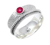 JEWELSTREZORO Pink Lindy Star Lab Grown Gemstone Silver Band Ring Solid 925 Sterling Silver Handmade for Men And Women Handmade Jewelry TSR153BH_10 (M 1/2)