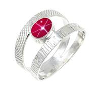JEWELSTREZORO Pink Lindy Star Lab Grown Gemstone Silver Band Ring Solid 925 Sterling Silver Handmade for Men And Women Handmade Jewelry TSR131BH_9 (M)