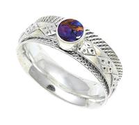 JEWELSTREZORO Purple Copper Turquoise Gemstone Band Ring for Men And Women Solid 925 Sterling Silver Gift Item All Size Handmade Jewelry TSR150BK_8 (L 1/2)