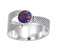 JEWELSTREZORO Purple Copper Turquoise Gemstone Band Ring for Men And Women Solid 925 Sterling Silver Gift Item All Size Handmade Jewelry TSR116BK_34 (Y 1/2)