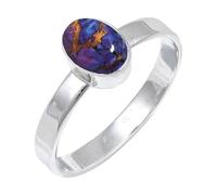 JEWELSTREZORO Purple Copper Turquoise Gemstone Band Ring for Men And Women Solid 925 Sterling Silver Gift Item All Size Handmade Jewelry TSR129BK_34 (Y 1/2)