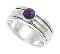 JEWELSTREZORO Purple Copper Turquoise Gemstone Band Ring for Men And Women Solid 925 Sterling Silver Gift Item All Size Handmade Jewelry TSR148BK_8 (L 1/2)