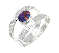 JEWELSTREZORO Purple Copper Turquoise Gemstone Band Ring for Men And Women Solid 925 Sterling Silver Gift Item All Size Handmade Jewelry TSR131BK_8 (L 1/2)