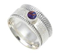 JEWELSTREZORO Purple Copper Turquoise Gemstone Band Ring for Men And Women Solid 925 Sterling Silver Gift Item All Size Handmade Jewelry TSR147BK_7 (L)