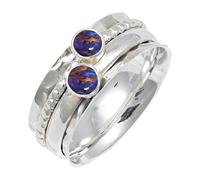 JEWELSTREZORO Purple Copper Turquoise Gemstone Band Ring for Men And Women Solid 925 Sterling Silver Gift Item All Size Handmade Jewelry TSR155BK_8 (L 1/2)