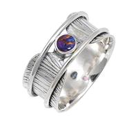 JEWELSTREZORO Purple Copper Turquoise Gemstone Band Ring for Men And Women Solid 925 Sterling Silver Gift Item All Size Handmade Jewelry TSR156BK_7 (L)