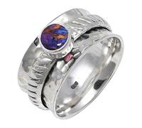 JEWELSTREZORO Purple Copper Turquoise Gemstone Band Ring for Men And Women Solid 925 Sterling Silver Gift Item All Size Handmade Jewelry TSR144BK_7 (L)