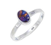 JEWELSTREZORO Purple Copper Turquoise Gemstone Band Ring for Men And Women Solid 925 Sterling Silver Gift Item All Size Handmade Jewelry TSR108BK_15 (P)