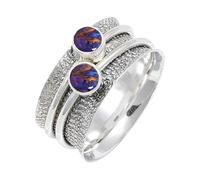 JEWELSTREZORO Purple Copper Turquoise Gemstone Band Ring for Men And Women Solid 925 Sterling Silver Gift Item All Size Handmade Jewelry TSR151BK_7 (L)