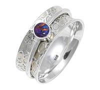 JEWELSTREZORO Purple Copper Turquoise Gemstone Band Ring for Men And Women Solid 925 Sterling Silver Gift Item All Size Handmade Jewelry TSR145BK_7 (L)